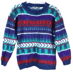 Vintage 90s Y2K Mohair Blend Geometric Multicolor Sweater Women Medium Boho